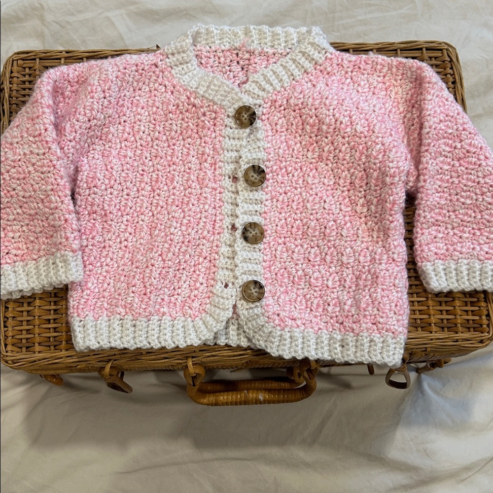 Handmade pink baby button front cardigan size 6-9 months